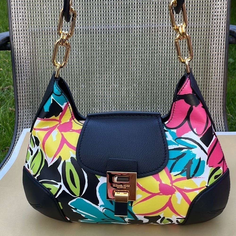 Michael Kors Collection Bancroft Medium Floral Calf Leather Shoulder Bag - Picture 9 of 12